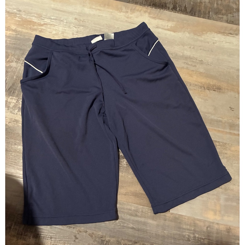Danskin Now Womens Navy Blue Athletic Long Shorts Drawstring Pockets Large 12-14